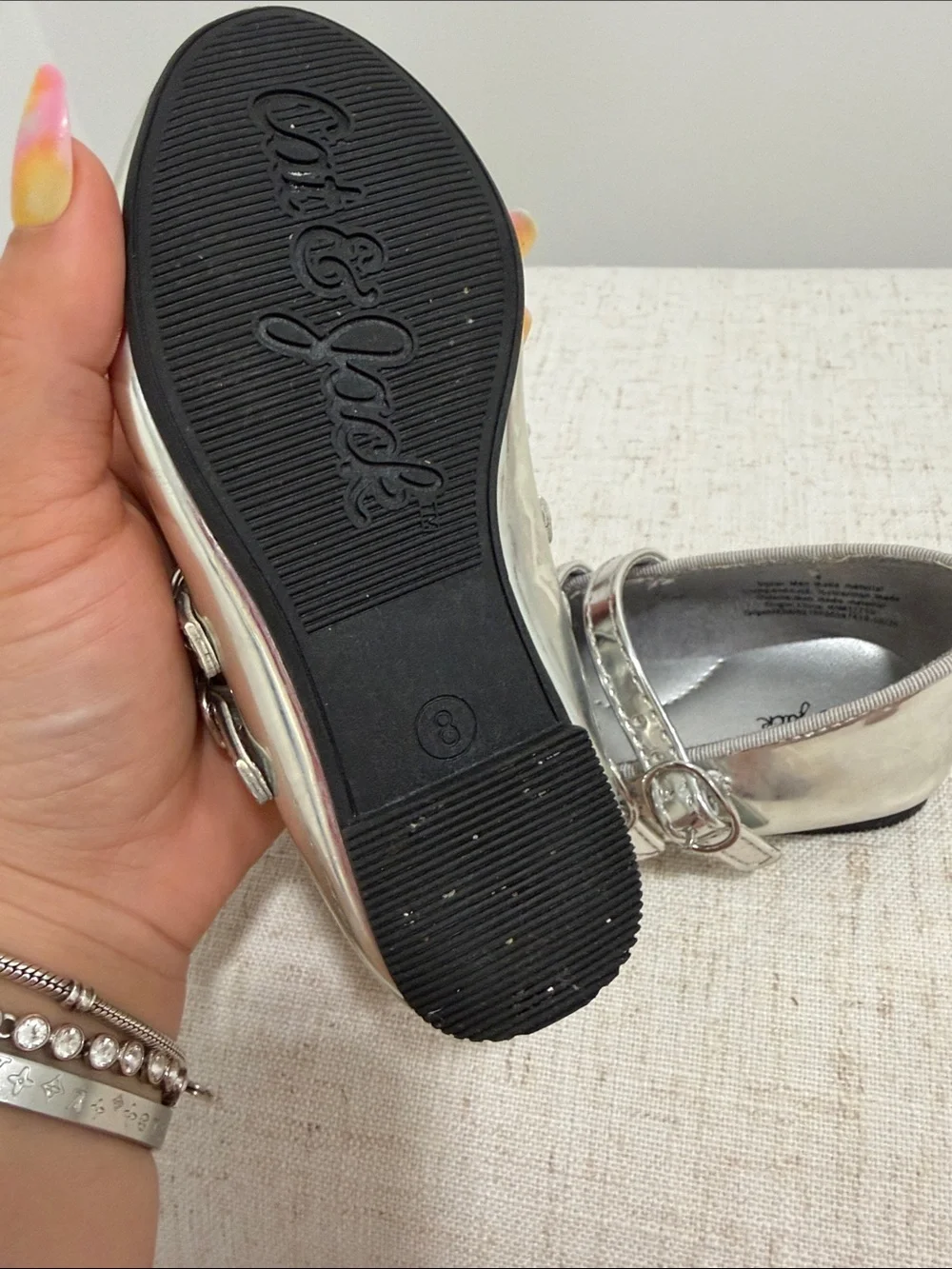 Cat & Jack Girls' Silver Double-Strap Mary Jane Shoes